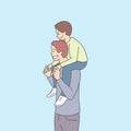 Son is sitting on his fatherâs shoulders. Dad and son together. Fatherâs Day theme