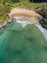 Sonabia beach drone aerial view in Cantabrian sea