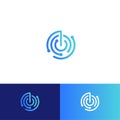 Sonar or radar vector logo concept. Business scanner or indicator isolated icon. Round blue linear logotype for tracked