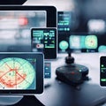 Sonar Screen for Submarines And Ships. Radar Sonar with Object on Map. Futuristic HUD Navigation Monitor Royalty Free Stock Photo