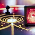 Sonar Screen for Submarines And Ships. Radar Sonar with Object on Map. Futuristic HUD Navigation Monitor Royalty Free Stock Photo