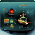 Sonar Screen for Submarines And Ships. Radar Sonar with Object on Map. Futuristic HUD Navigation Monitor Royalty Free Stock Photo