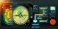 Sonar Screen for Submarines And Ships. Radar Sonar with Object on Map. Futuristic HUD Navigation Monitor Royalty Free Stock Photo