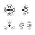 Sonar signal wave vector icon. Round pulse, sonic frequency. Graphic energy, radial pulse sign on isolated background. Black