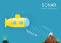 Sonar and Submarine navigation. sound navigation waves Royalty Free Stock Photo