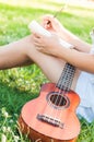 Song writer with little guitar Royalty Free Stock Photo