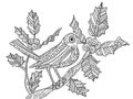 Songbird on tree branch with flowers coloring page