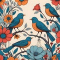 Songbirds and flowers illustration