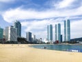 Songdo Beach and high buildings. Busan city. South Korea