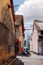 Songkhla, TAHILAND - Vintage old colourful local shop housesand small street at Songkhla Nang Ngam street famous Royalty Free Stock Photo