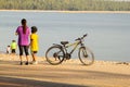 SONGKLA,THAILAND - JULY 1, 2017 : Mother and son with bikes on t