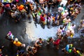 Songkran Festival crowded with Thai people and tourists on Silom Road, Bangkok, Thailand