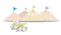 Illustration Vector Songkran Festival Building a sand pagoda, frangipani flowers, jasmine flowers