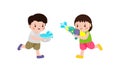 Songkran festival kids thai Traditional enjoy splashing water Thailand New Year Day Vector Illustration Royalty Free Stock Photo