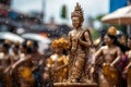Songkran Festival, The people pour water and joined parade of the statue of Luang Pho Phra Sai with respect to faith