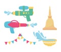 Songkran festival plastic water guns bowl thailand icons