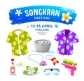 Songkran festival thailand collections isolated on white background