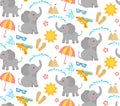 Songkran festival in Thailand. Colorful seamless Pattern with gun,elephant, water