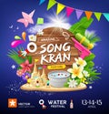 Songkran festival in thailand this summer poster design on blue background