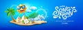 Songkran festival thailand, Thai flowers in a water bowl, splashing, sun smile, sand pagoda, cloud sky banner