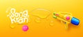 Songkran festival thailand, water gun and water drop, banners design on yellow background, Royalty Free Stock Photo