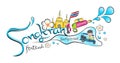 Songkran Festival water party icon vector template, cartoon illustration