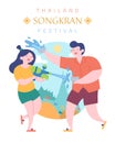 Songkran, Flat style Thai Water Festival cartoon illustration