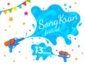 Songkran thailand banner. Water festival party, cartoon liquid splash on summer fest. Thai culture, happy asian holidays Royalty Free Stock Photo