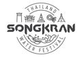 Songkran thailand water festival logotype and lettering design with linear icon