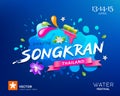 Songkran Travel Thailand festival gun water and water splash design on blue background Royalty Free Stock Photo