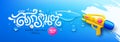 Songkran water festival thailand, design with thai alphabet, water gun and water drop, banners design