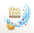 Songkran water festival thailand, jasmine flowers, rose petals, white flower in a water bowl water splashing, Royalty Free Stock Photo