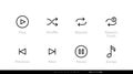 Songs and Music Control UI icons. Play, Shuffle, Repeat Track, Next, Previous and Pause vector set. Editable line vector