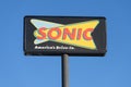 Sonic America\'s Drive-In elevated sign with logo an Inspire Brands location Royalty Free Stock Photo