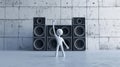 Sonic Immersion: White Stick Figure Confronts Monumental Loudspeakers