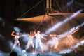 Sonics in Wish performance at Street Theater Festival in Bucharest. Graceful dancers preparing for aerial acrobatics Royalty Free Stock Photo