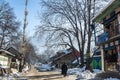 View and landscape and cityscape of the roadways during the winter season in the village of Kashmir