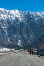 View and landscape and cityscape of the roadways during the winter season in the village of Kashmir