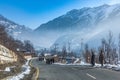 View and landscape and cityscape of the roadways during the winter season in the village of Kashmir