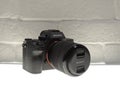 Sony Alpha 7 mark 3 with 28-70mm lens black. Royalty Free Stock Photo