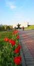 Brest Belarus fortress red flowers perspective geometry monument memory