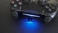 Sony PlayStation 4 Slim PS4 with DualShock 4 controller shining blue LED on logo, Home video game console Royalty Free Stock Photo