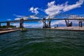 Soo locks tour boat passes under the international Bridge in Sault Ste Marie Michigan