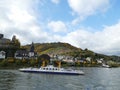 Sooneck Castle and local ferry at Niederheimbach on the Rhine River