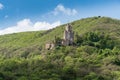 Sooneck Castle on the river Rhine, surrounded by lush green vegetation, on a sunny summer\'s day