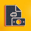 Soot, car, insurance, policy pop art, retro icon