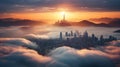 Soothing Aerial Cityscape Above The Clouds At Sunset