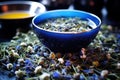 soothing chamomile tea, blue cup with hot drink generative ai Royalty Free Stock Photo