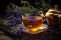 A soothing cup of chamomile lavender tea Royalty Free Stock Photo