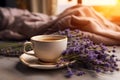 A soothing cup of chamomile lavender tea Royalty Free Stock Photo